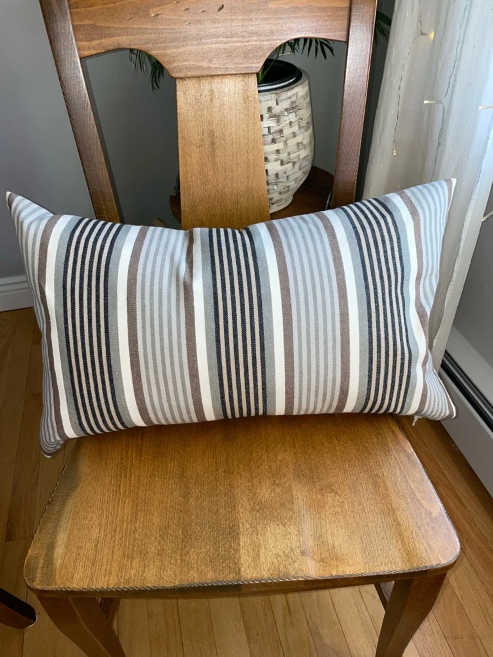 IKEA Striped Lumbar Pillow in Brown, Gray, and White